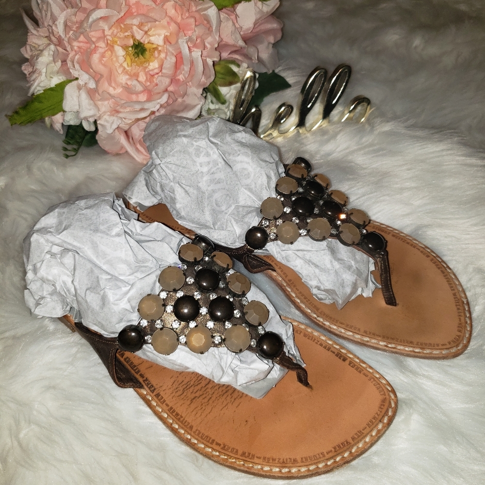 Stuart Weitzman Rhinestone Leather Sandals - Picture 2 of 7
